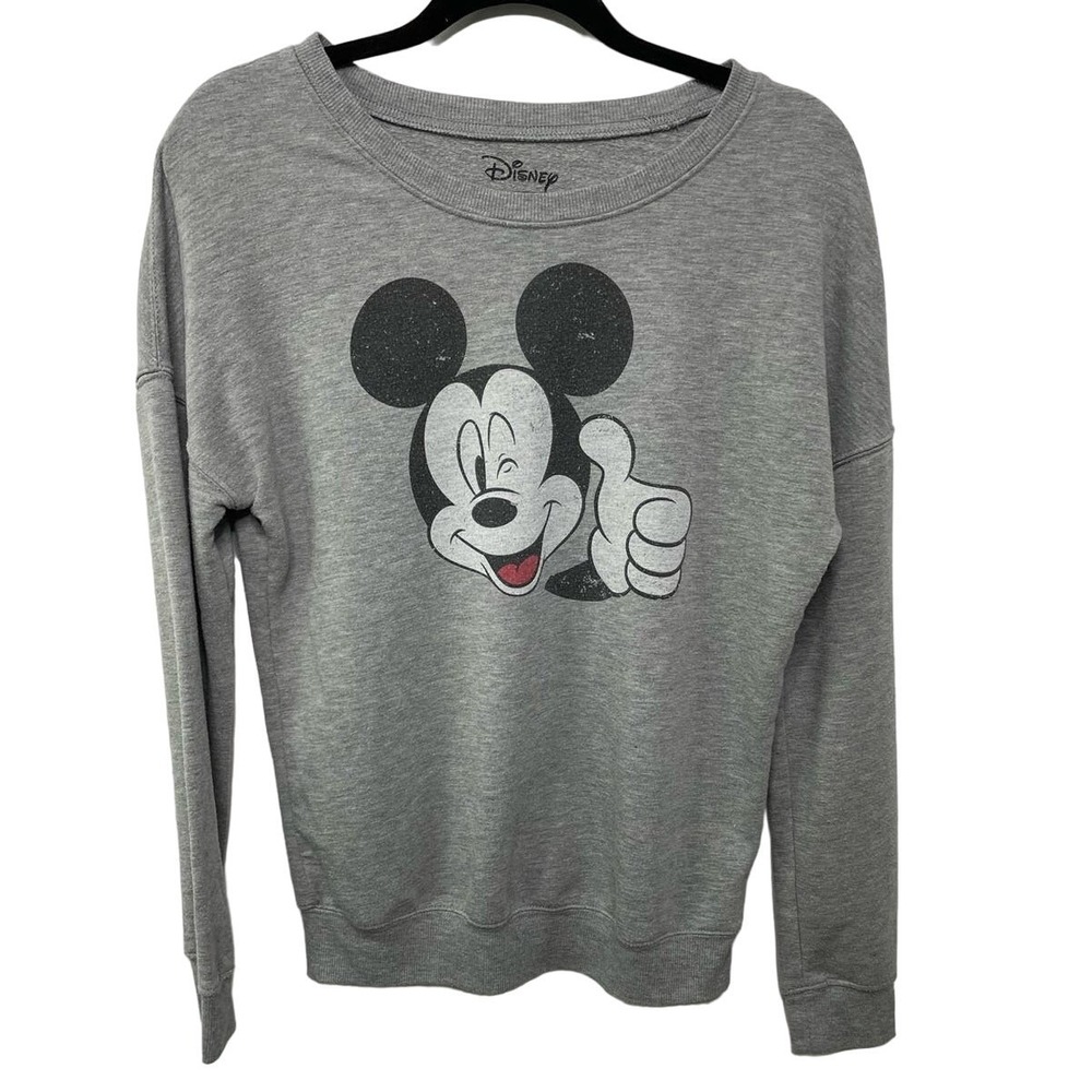 Disney Mickey Mouse Winking Thumbs Up Graphic Sweatshirt Gray Womens Small
